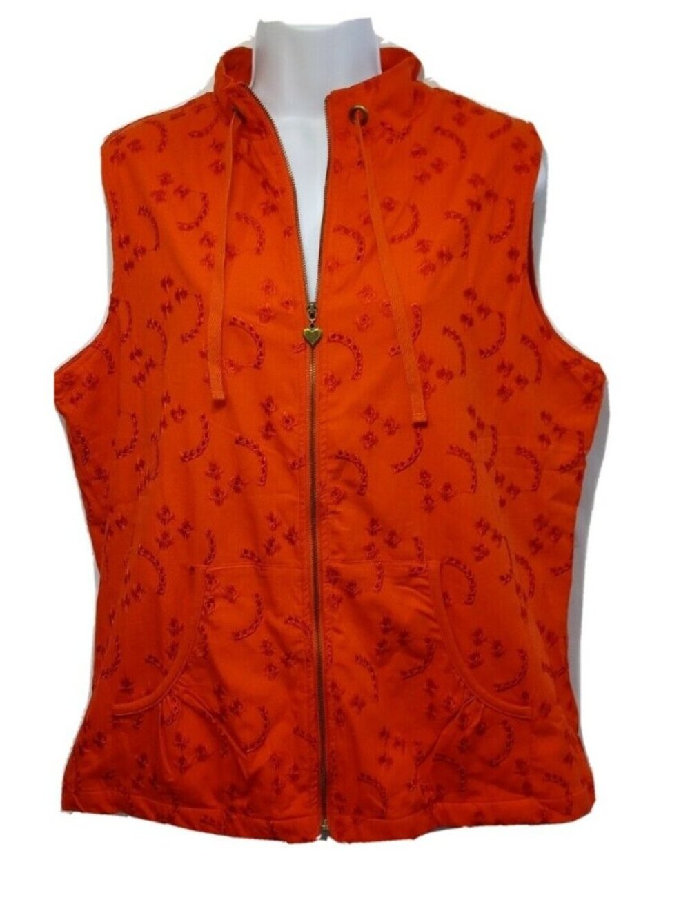 Y2k Red Cotton Vest Size Large City Hearts Eyelet Full Zip Lightweight Layer